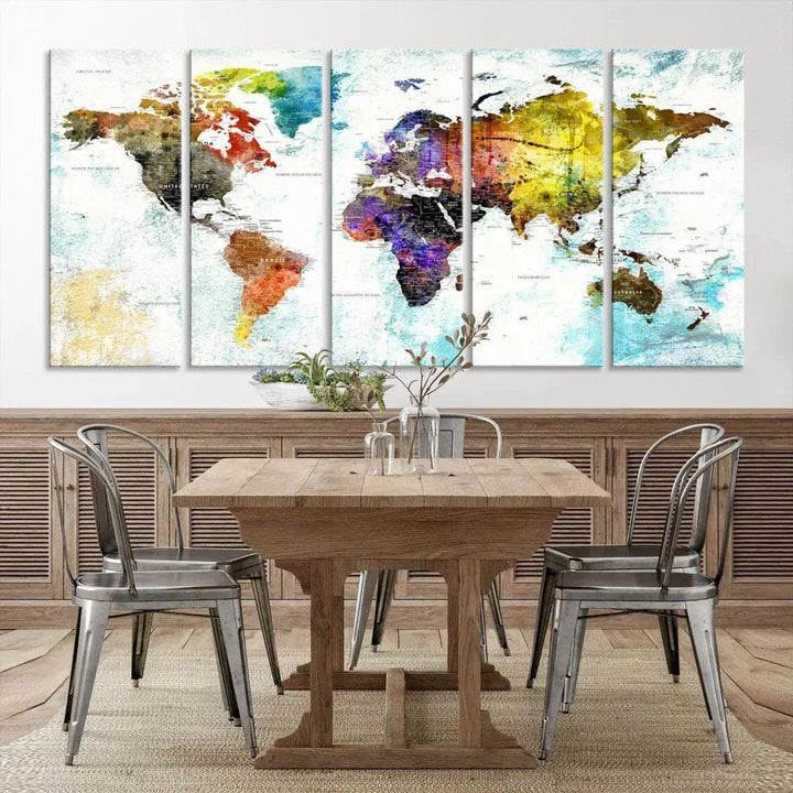 Multicolor Large World Map Wall Art Canvas