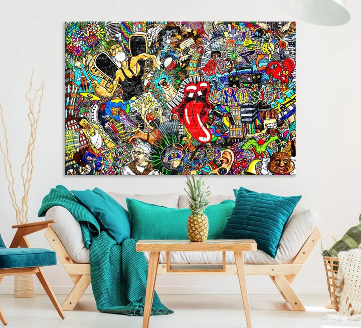 Music Collage On Brick Graffiti Wall Art Large Canvas Print