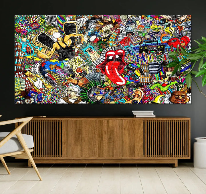 Music Collage On Brick Graffiti Wall Art Large Canvas Print