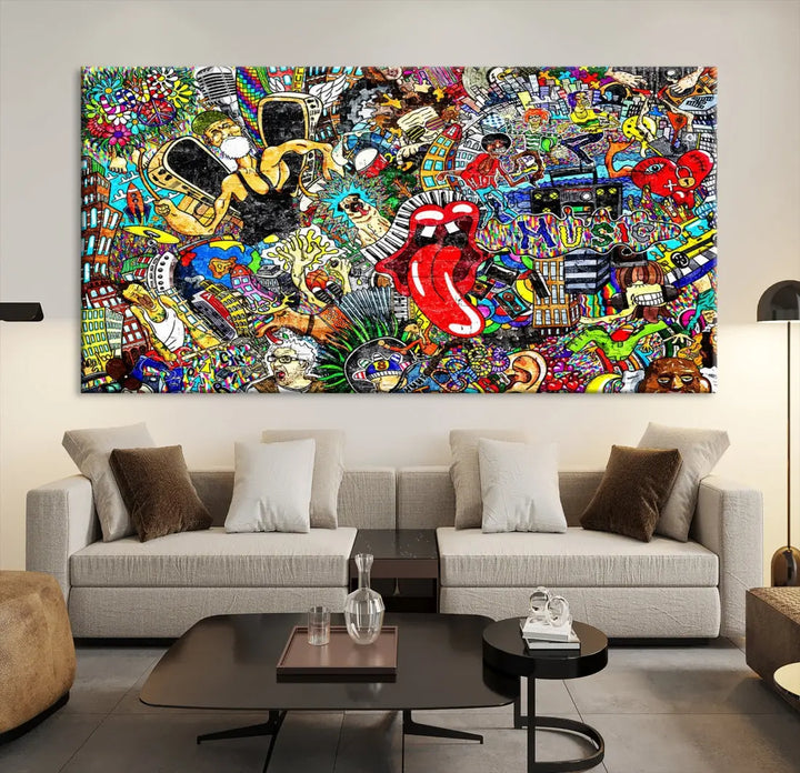 Music Collage On Brick Graffiti Wall Art Large Canvas Print