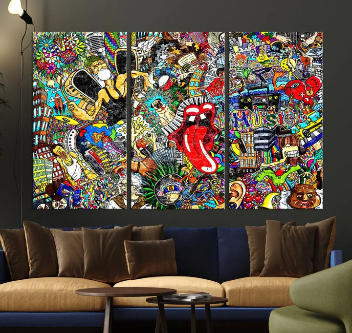 Music Collage On Brick Graffiti Wall Art Large Canvas Print