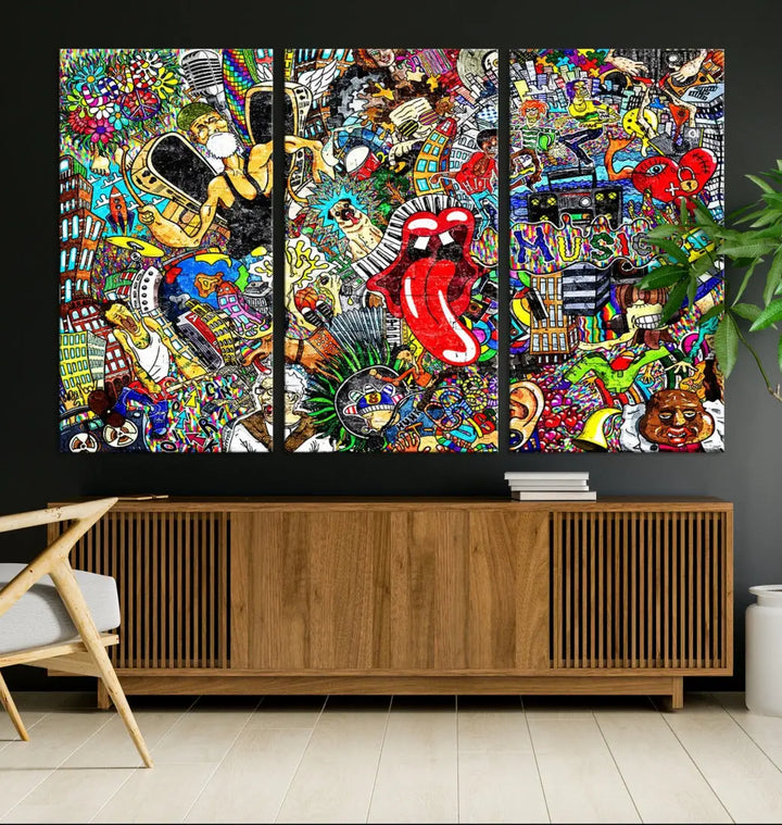 Music Collage On Brick Graffiti Wall Art Large Canvas Print