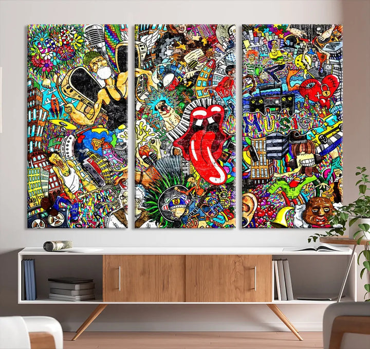 Music Collage On Brick Graffiti Wall Art Large Canvas Print