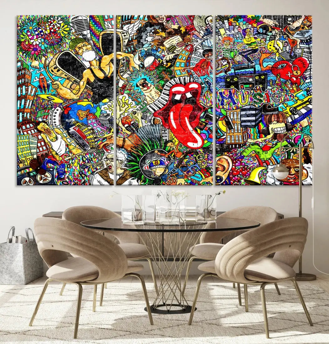 Music Collage On Brick Graffiti Wall Art Large Canvas Print