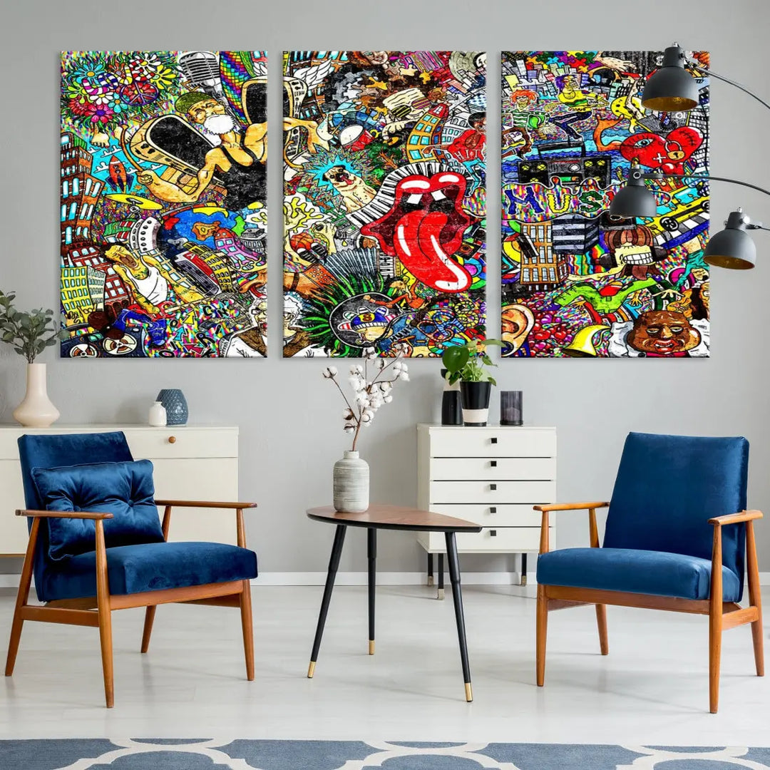 Music Collage On Brick Graffiti Wall Art Large Canvas Print