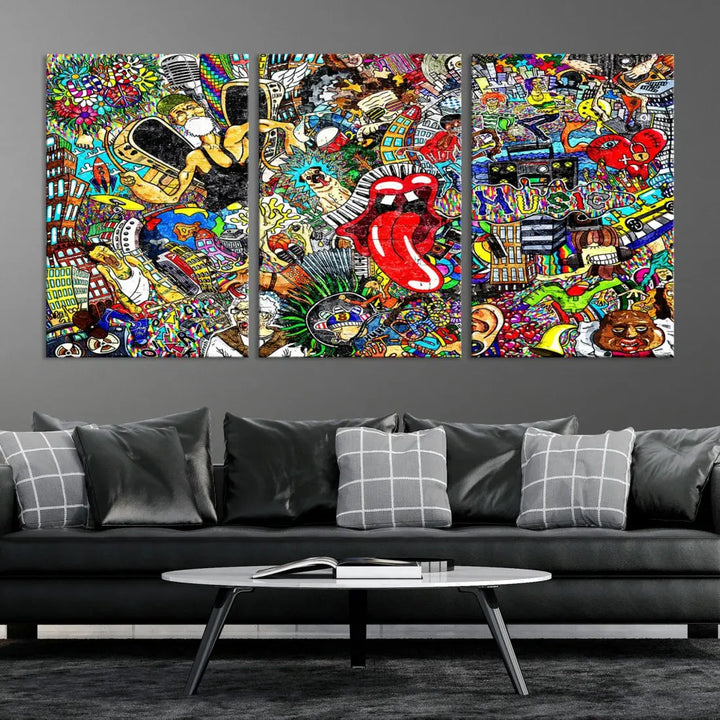 Music Collage On Brick Graffiti Wall Art Large Canvas Print