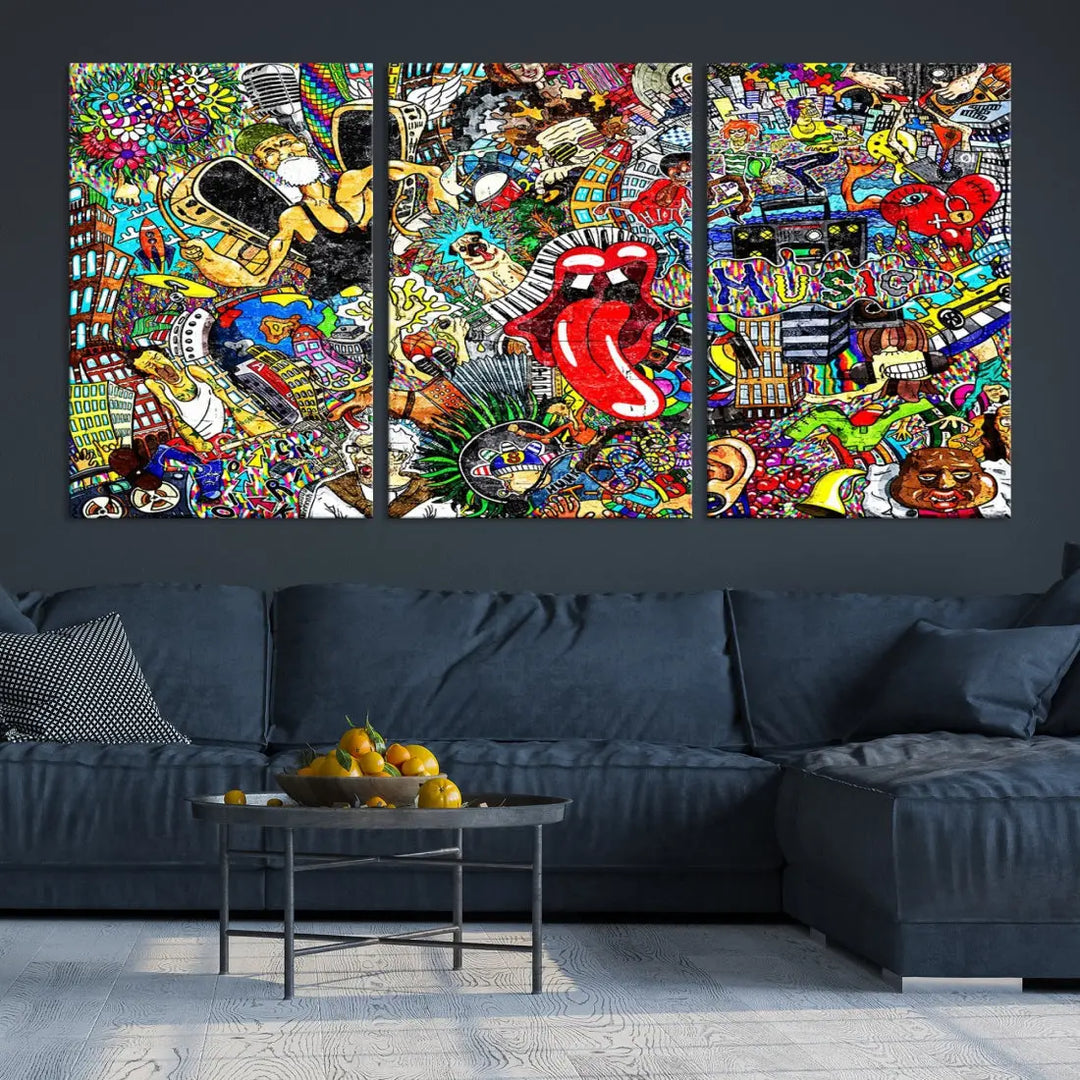 Music Collage On Brick Graffiti Wall Art Large Canvas Print