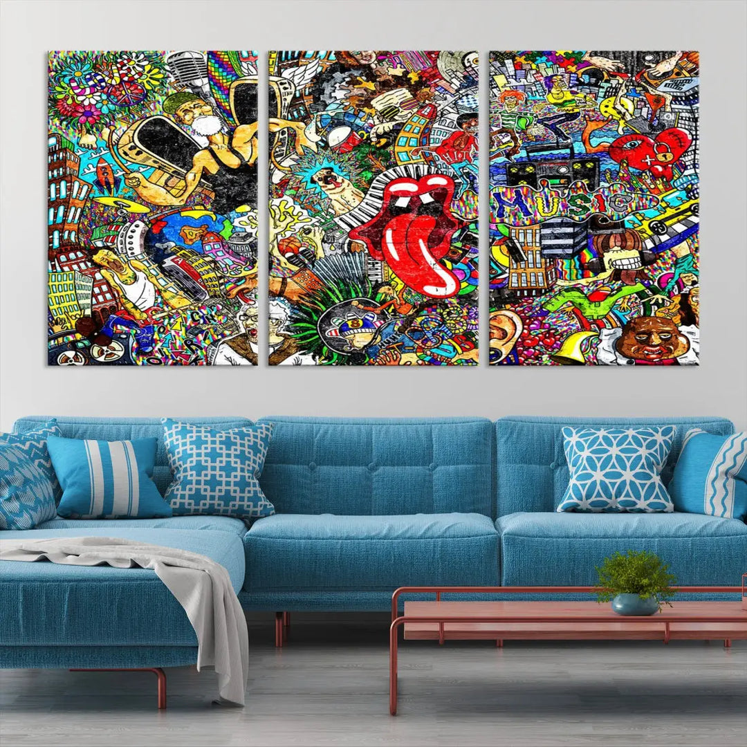 Music Collage On Brick Graffiti Wall Art Large Canvas Print