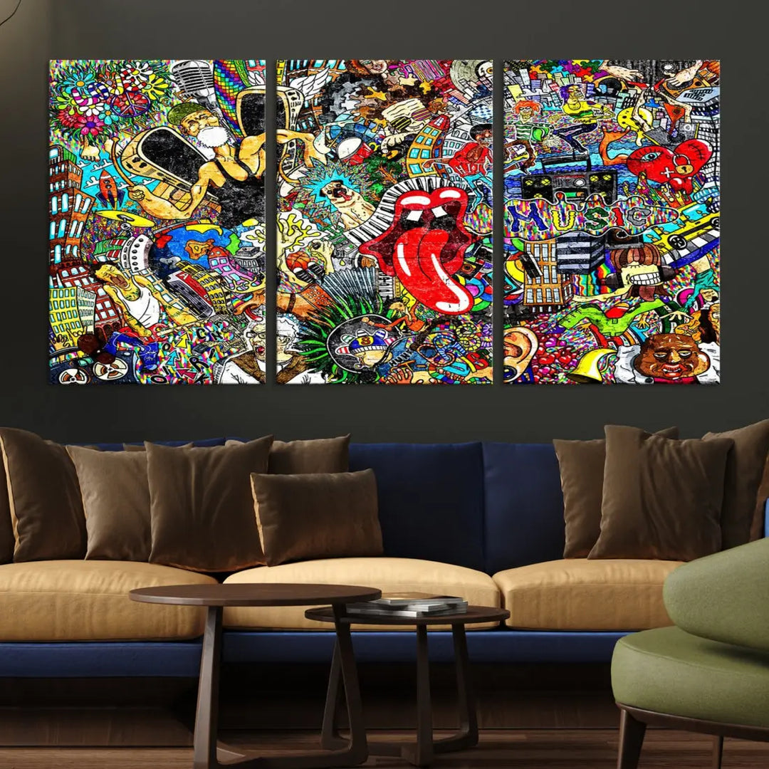 Music Collage On Brick Graffiti Wall Art Large Canvas Print