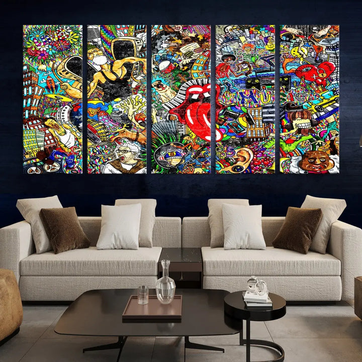 Music Collage On Brick Graffiti Wall Art Large Canvas Print