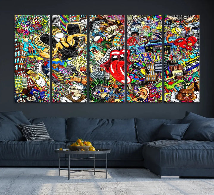 Music Collage On Brick Graffiti Wall Art Large Canvas Print