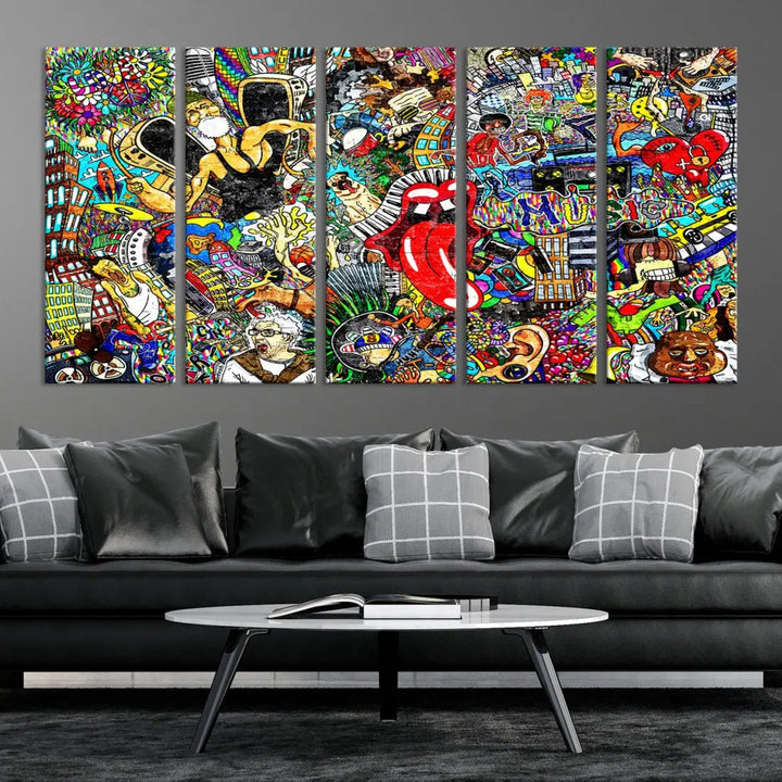 Music Collage On Brick Graffiti Wall Art Large Canvas Print