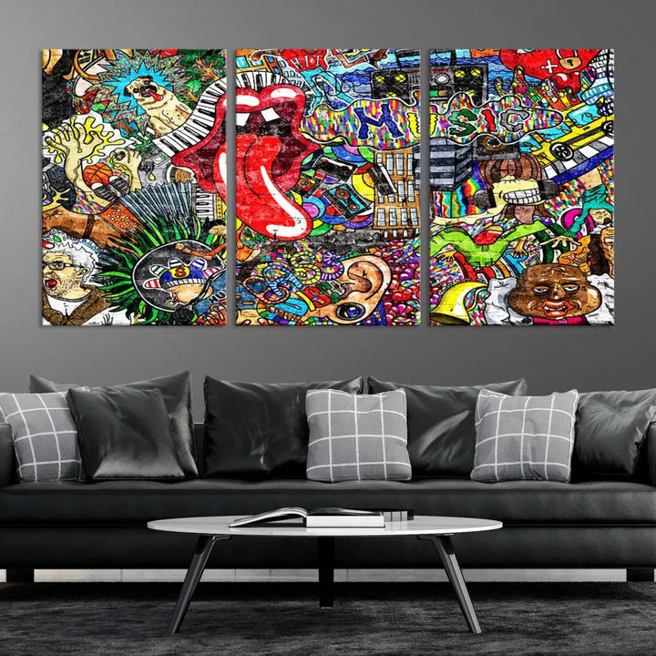 Music Collage on Brick Wall Street Graffiti Wall Art Canvas Print Modern Art