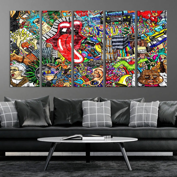 Music Collage on Brick Wall Street Graffiti Wall Art Canvas Print Modern Art