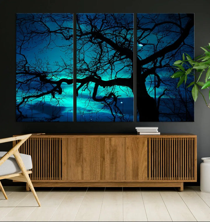 Mystic Dark Forest Tree Wall Art Canvas Print