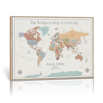 '-Custom Push Pin World Map Wall Canvas Print – Personalized Travel Tracker with Pins – Framed Large Multi-Size Canvas for Home Office Decor - H4