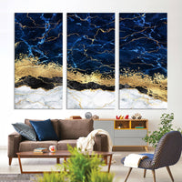 Navy Blue Marble Fluid Effect Wall Art Abstract Canvas Wall Art Print