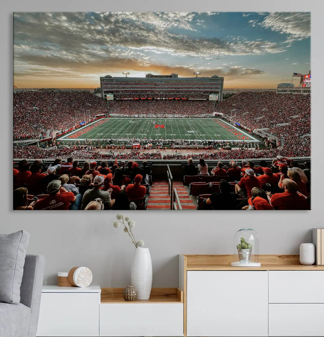 University of Nebraska Cornhuskers Football Team Print - Lincoln Memorial Stadium Wall Art Canvas Print