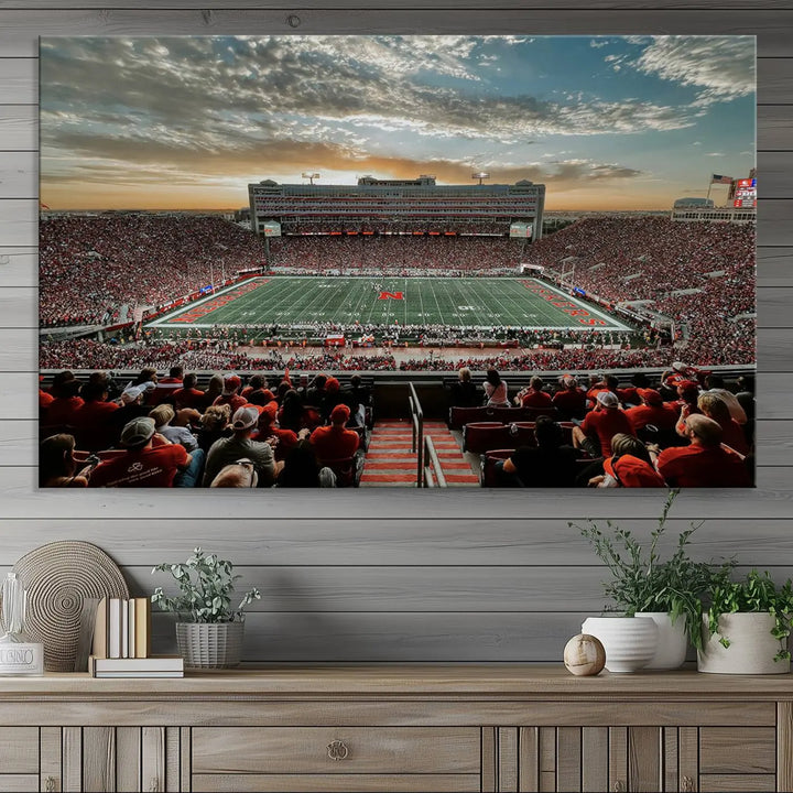 University of Nebraska Cornhuskers Football Team Print - Lincoln Memorial Stadium Wall Art Canvas Print