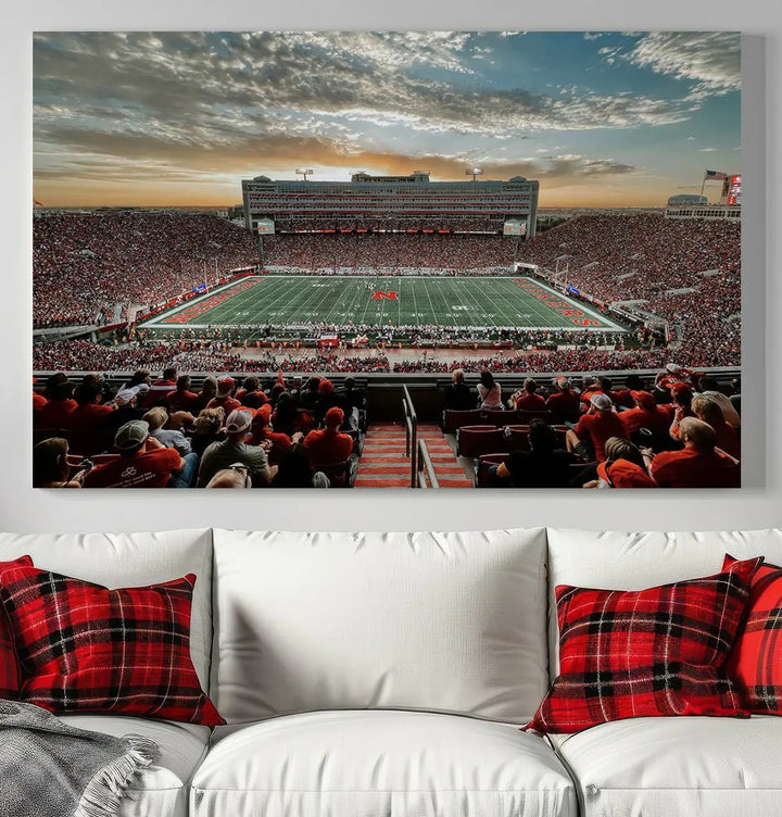 University of Nebraska Cornhuskers Football Team Print - Lincoln Memorial Stadium Wall Art Canvas Print