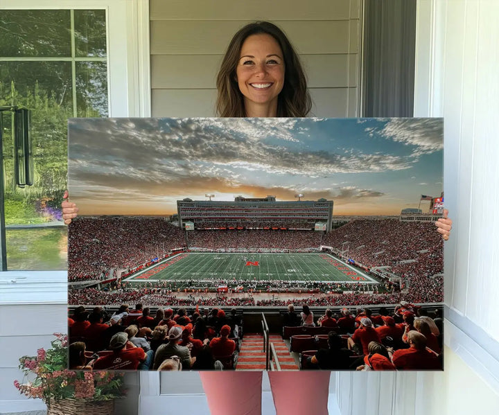 University of Nebraska Cornhuskers Football Team Print - Lincoln Memorial Stadium Wall Art Canvas Print