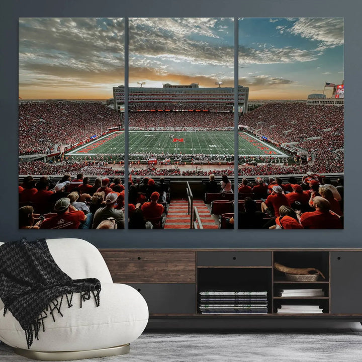 University of Nebraska Cornhuskers Football Team Print - Lincoln Memorial Stadium Wall Art Canvas Print