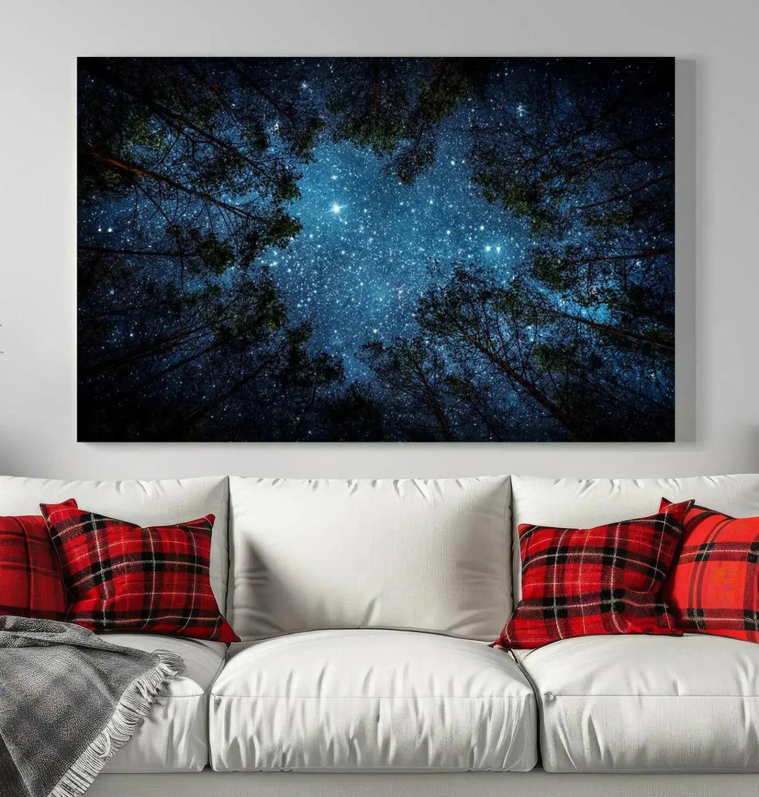 Night Sky and Stars in Forest Giclee Canvas Wall Art Print