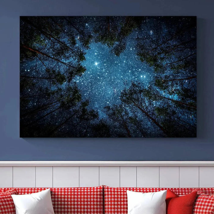 Night Sky and Stars in Forest Giclee Canvas Wall Art Print