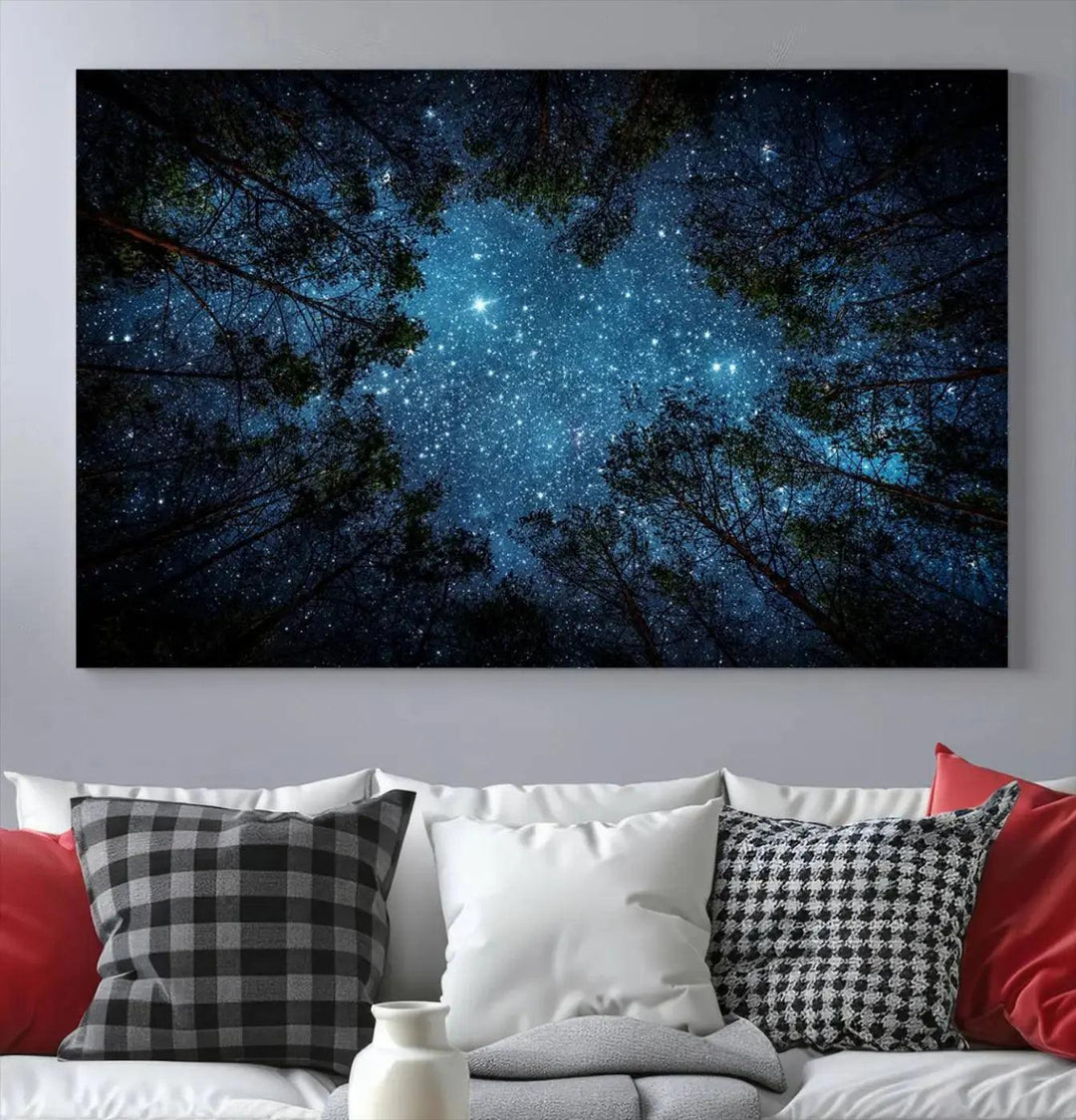 Night Sky and Stars in Forest Giclee Canvas Wall Art Print