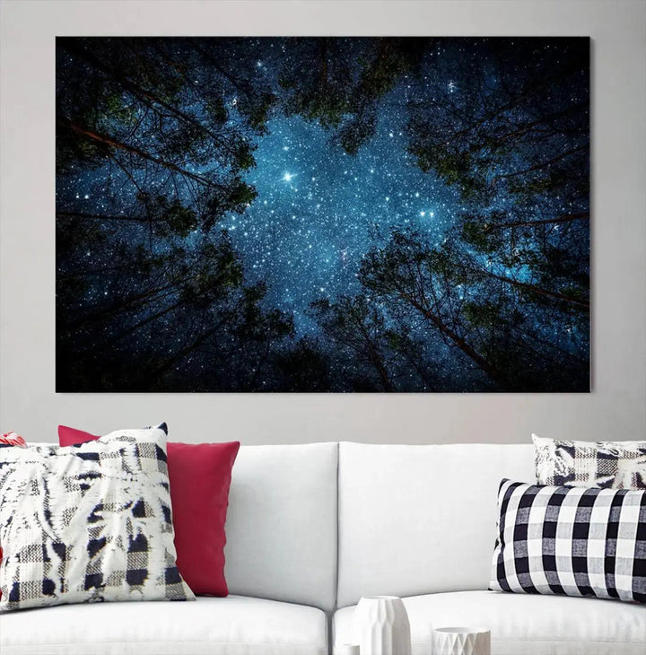 Night Sky and Stars in Forest Giclee Canvas Wall Art Print