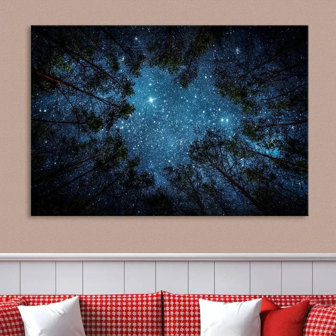 Night Sky and Stars in Forest Giclee Canvas Wall Art Print