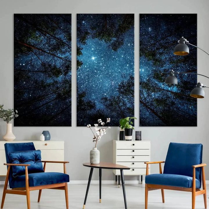 Night Sky and Stars in Forest Giclee Canvas Wall Art Print