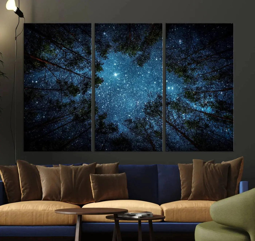 Night Sky and Stars in Forest Giclee Canvas Wall Art Print