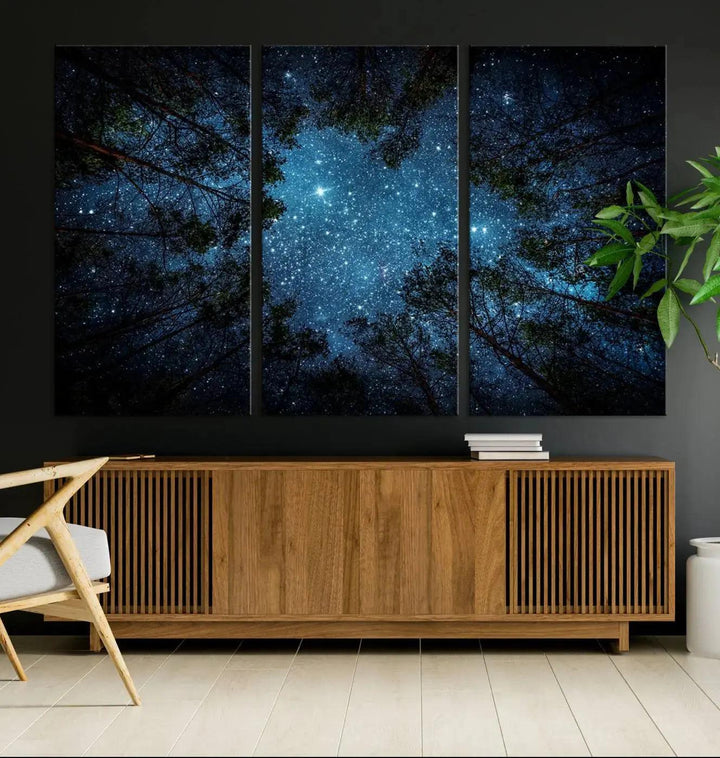 Night Sky and Stars in Forest Giclee Canvas Wall Art Print