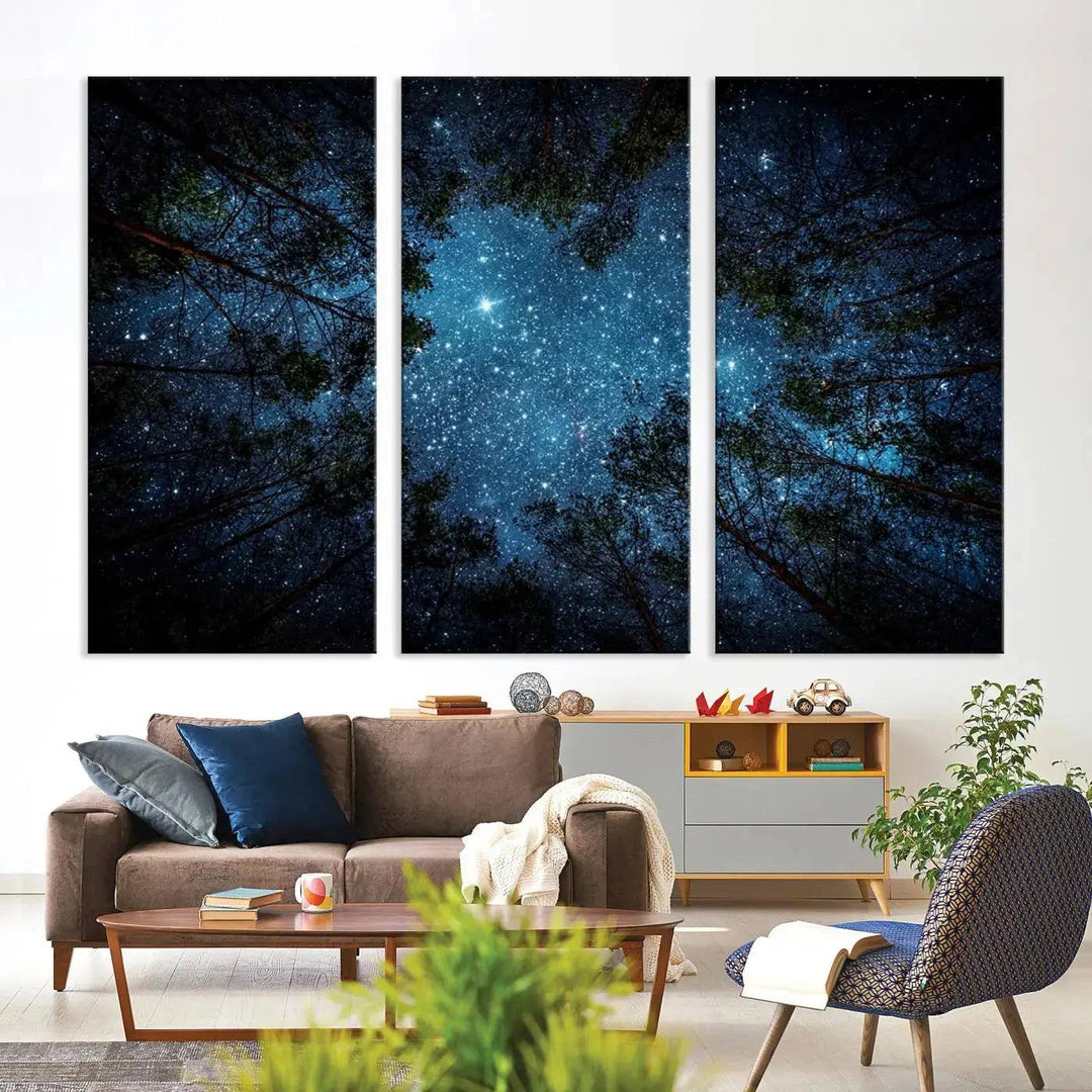 Night Sky and Stars in Forest Giclee Canvas Wall Art Print