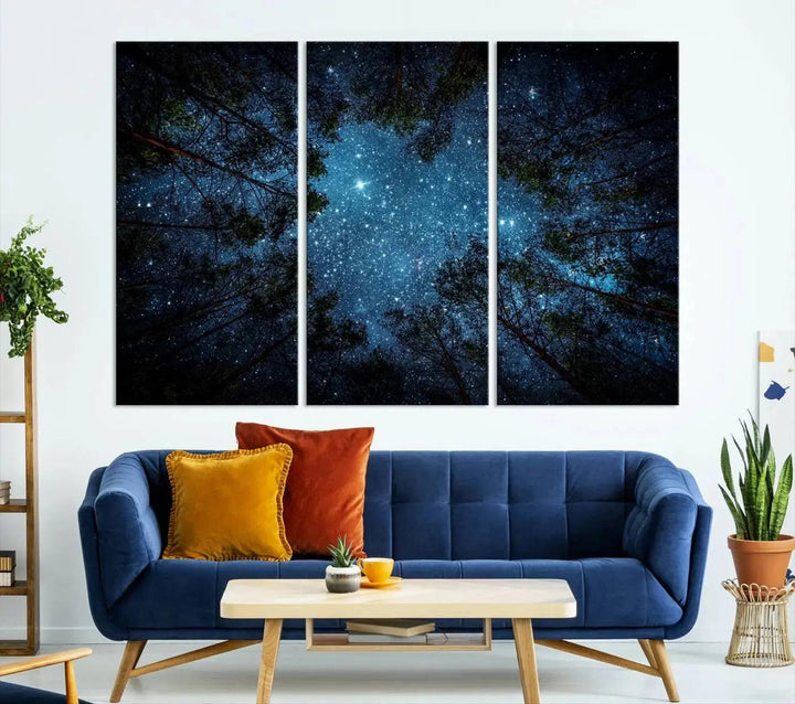 Night Sky and Stars in Forest Giclee Canvas Wall Art Print