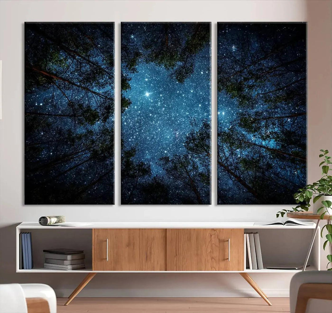 Night Sky and Stars in Forest Giclee Canvas Wall Art Print