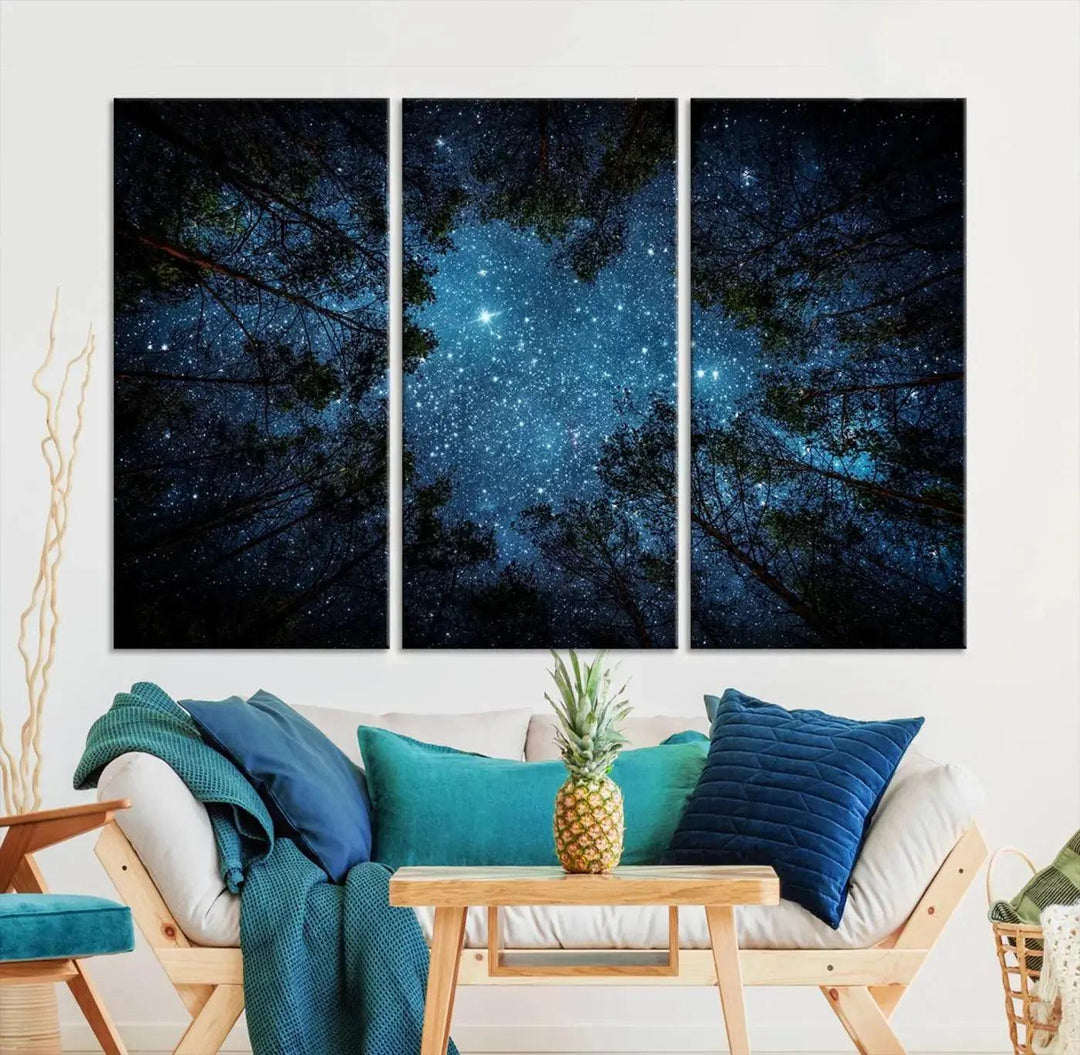 Night Sky and Stars in Forest Giclee Canvas Wall Art Print