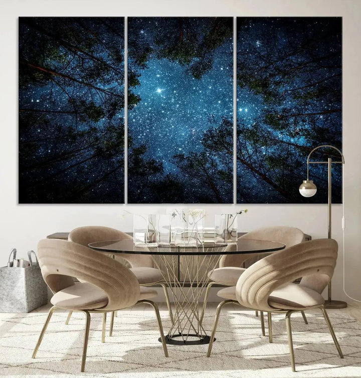 Night Sky and Stars in Forest Giclee Canvas Wall Art Print