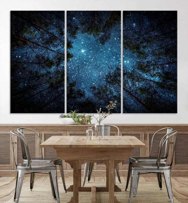 Night Sky and Stars in Forest Giclee Canvas Wall Art Print