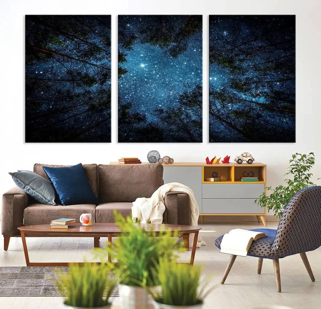 Night Sky and Stars in Forest Giclee Canvas Wall Art Print