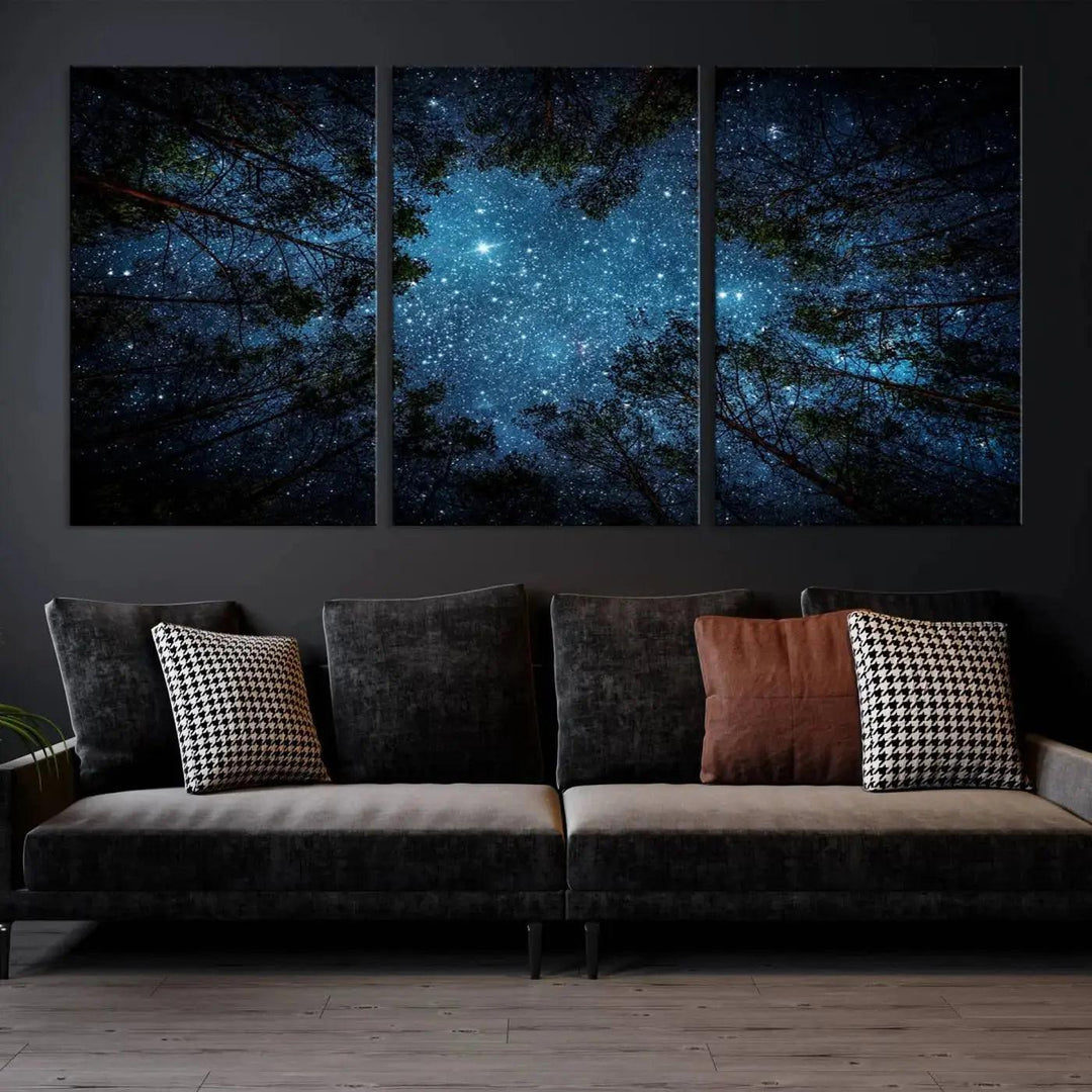 Night Sky and Stars in Forest Giclee Canvas Wall Art Print