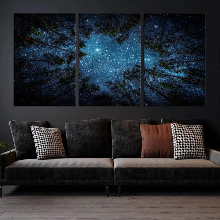 Night Sky and Stars in Forest Giclee Canvas Wall Art Print