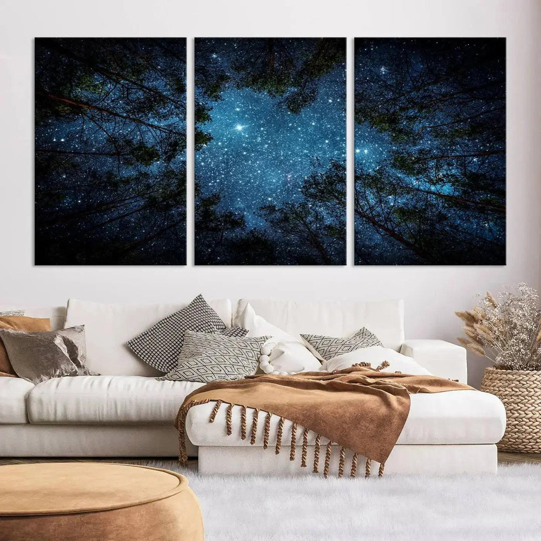 Night Sky and Stars in Forest Giclee Canvas Wall Art Print