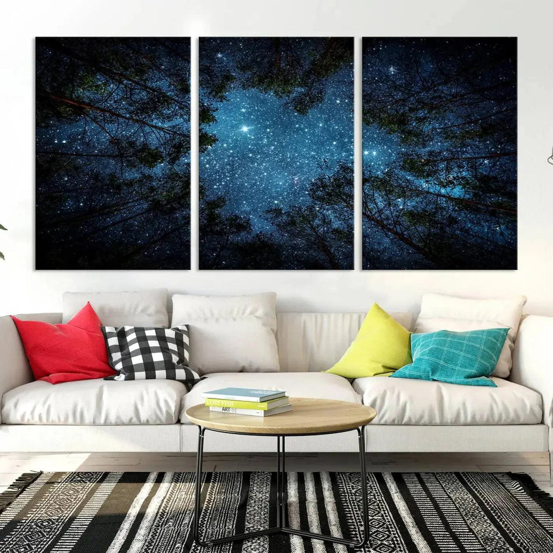 Night Sky and Stars in Forest Giclee Canvas Wall Art Print