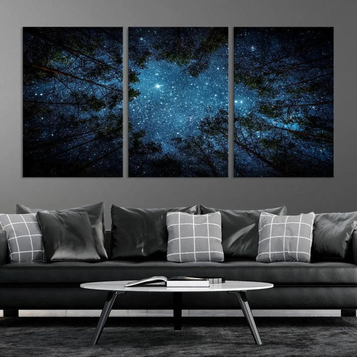 Night Sky and Stars in Forest Giclee Canvas Wall Art Print