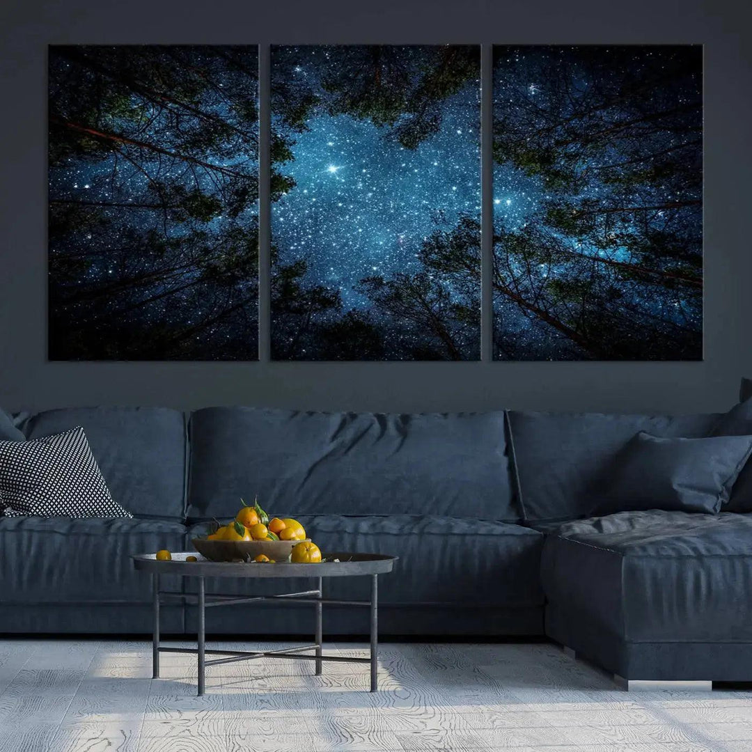 Night Sky and Stars in Forest Giclee Canvas Wall Art Print