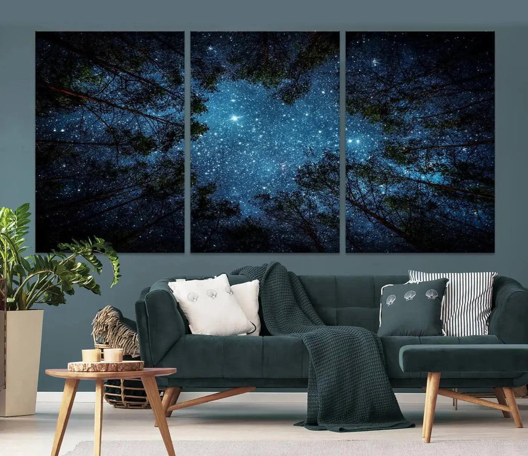 Night Sky and Stars in Forest Giclee Canvas Wall Art Print