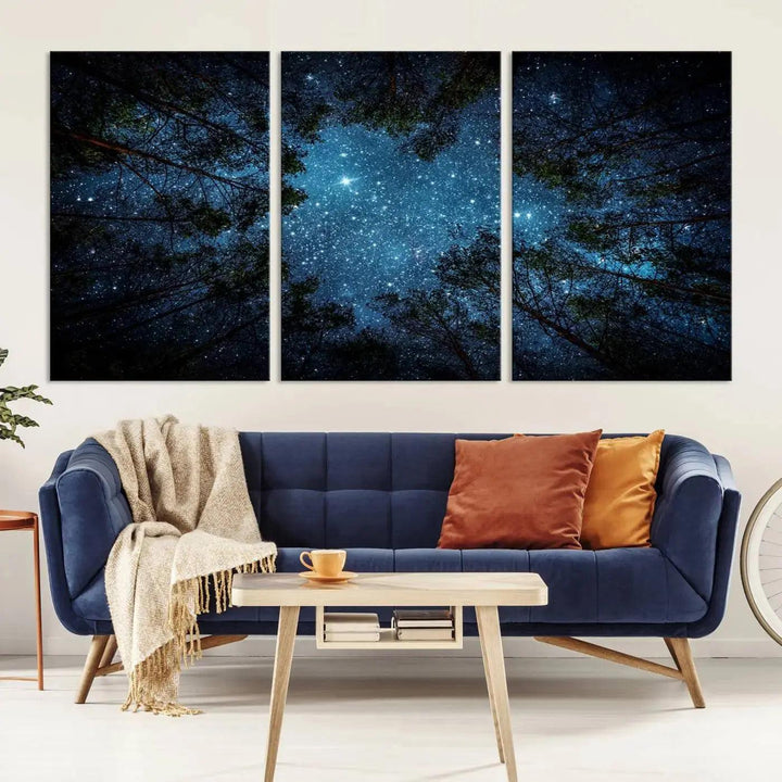 Night Sky and Stars in Forest Giclee Canvas Wall Art Print