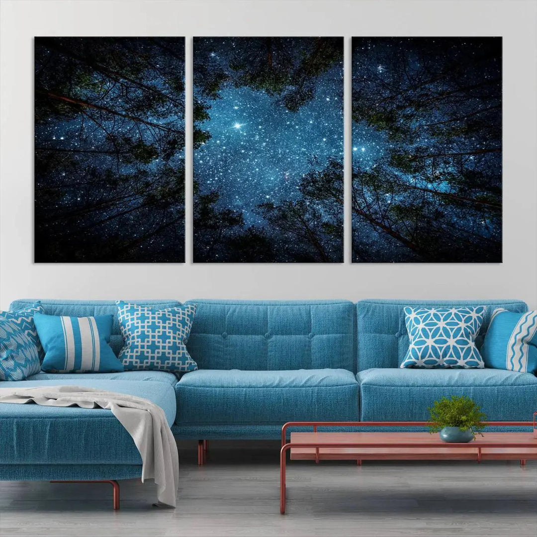 Night Sky and Stars in Forest Giclee Canvas Wall Art Print